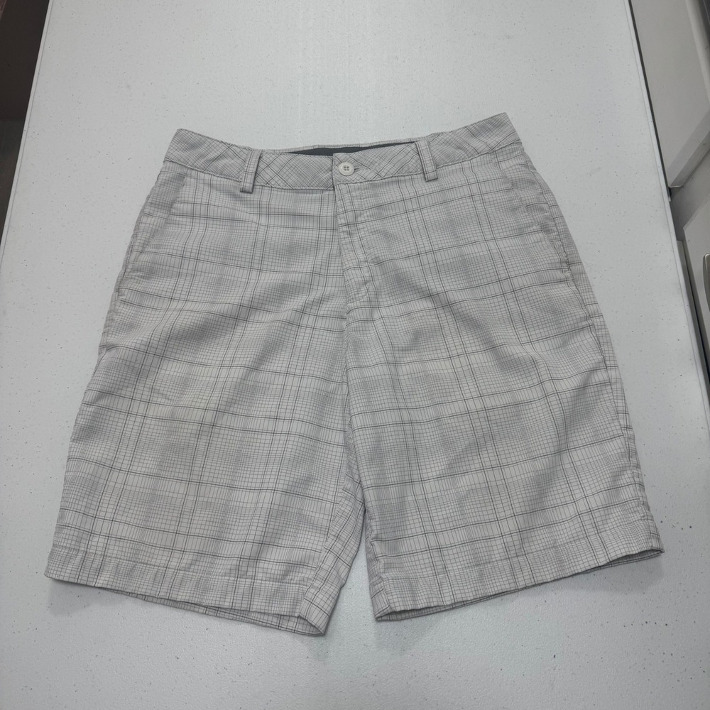 Under Armour Mens White Grey Plaid Golf Shorts‎ Size 32 Performance Athletic